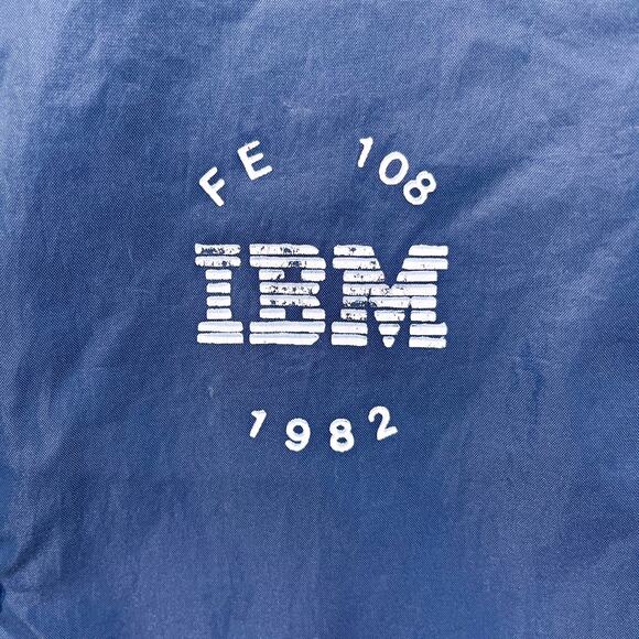 Vintage 80s IBM Employee Windbreaker Rain Jacket Navy Blue Snap Button Mens XL - Picture 3 of 7